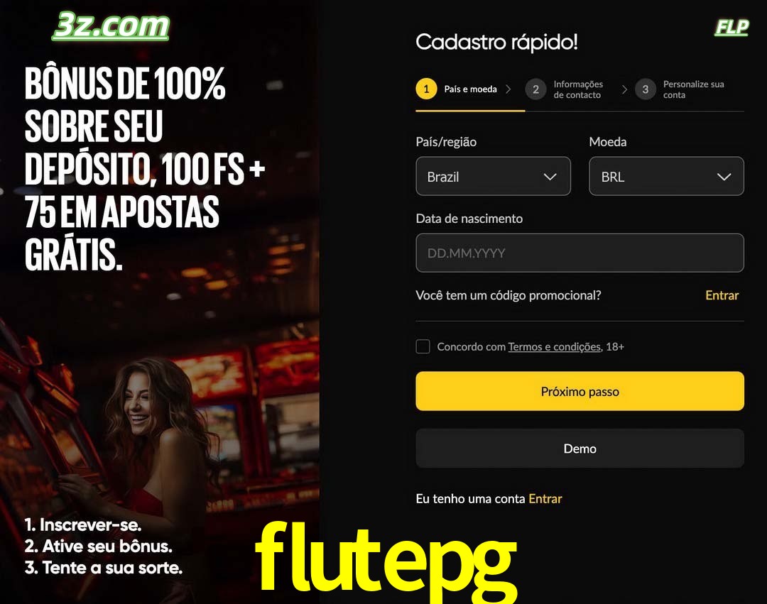 flutepg registro oficial cassino online Brasil com bônus de depósito e free spins